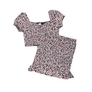 No Boundaries Floral Kids Matching Set - Black, Pink, Yellow